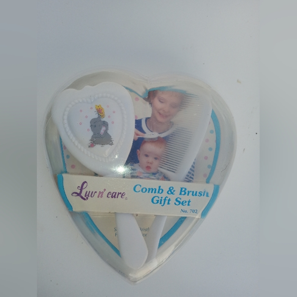 Vintage Luv 'n Care White Comb & Brush Baby Gift Set